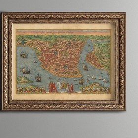 Resim epiqart 1572 İstanbul Haritası - Vintage Desenli Çerçeve 