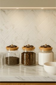 Resim 3'lü Metal Siyah Çiçek Figürlü Bambu Kapaklı Cam Kavanoz Şık Saklama Kabı 635 Cc Şeffaf 