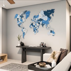 Resim Renkli Baskı Metal Dünya Haritası (Navy) - 110 x 70 cm 