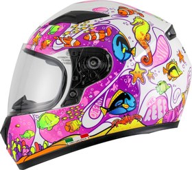Resim Sway 815K Full Face Şeffaf Vizör Kız Çocuk Motosiklet Kaskı XL Beden Ocean White Pink 