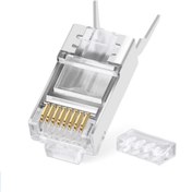 Resim aogo 1 Adet Cat7 Konnektör Rj45 Cat 7 Jak 2 Parça Metal Korumalı Rj 45 Ftp 8p8c Modüler Ağ Fiş Konnektör 