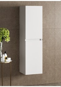 Resim Banyo Boy Dolabı Çamaşır Sepetli 130 Cm Parlak Beyaz 