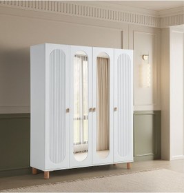 Resim Pema Home Peri %100 Mdf Membran 4 Kapaklı Dolap Gardırop 