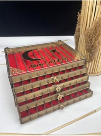Resim Yaman Hediyelik Kişiye Özel Cam Kapaklı Ahşap Tesbih Koleksiyon Kutusu Tespih Kutusu (50 TESBİHLİK) 