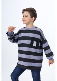Resim Toontoy Kids Toontoy Erkek Çocuk Çizgili Sweatshirt Koyu Gri 