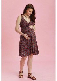 Resim Los Banditos Etnik Desenli Bohem Tarz Kruvaze V Yaka Hamile Elbise 001 