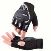 Resim 2 adet Siyah Yarım Parmak Bisiklet Eldiveni - Anti-Slip ve Anti-Drop Tasarımı ile Nefes Alabilen File, Sporlar, Motosiklet Sürme ve Açık Hava Aktiviteleri için Ergonomik Uyum, Bahar ve Yaz Dokusu Eldivenler, Motosiklet Sürme Ekipmanı, Şık Eldiven Tasarımı 