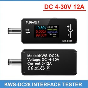 Resim 1 adet KWS-DC28 Arayüz Test Cihazı 2,44 cm TFT HD Dijital Ekran DC 4-30V 0-12A 360W Gerilim Akım Ölçer Güç Ölçer Telefon Soketi Bilgisayar Test Cihazı DC5525 / 5521 Arayüz Gerilim Test Cihazı Yüksek Hassasiyetli Akım Test Cihazı Pil Kapasite Test Cihazı için uygun 