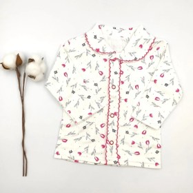 Resim Bebek Star Çiçek Desenli Krem Kız Bebek Pijama Takımı %100 Cotton 