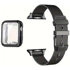 Resim Sunshine022 Siyah 40mm İwatch Milanese Toka Ve Silikon Kılıf Kombinasyonu Tam Koruma Ayarlanabilir Bileklik 