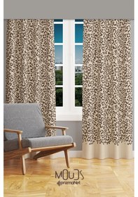 Resim Kahverengi Benekler Desenli Süet Oturma Odası Salon Fon Perde Ekstrafor Büzgü 2 Kanat Prd-1115 Çok Renkli 