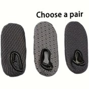 Resim Çift 1 Çift Taraflı Kaymaz Zemin Çorabı - Kalın Peluş Kışlık Ev İçin Izgara Desenli, %96.8 Polyester & %3.2 Spandeks, Siyah ve Gri, Elde Yıkama/Kuru Temizleme 