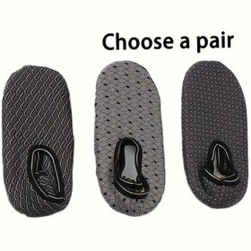 Resim Çift 1 Çift Taraflı Kaymaz Zemin Çorabı - Kalın Peluş Kışlık Ev İçin Izgara Desenli, %96.8 Polyester & %3.2 Spandeks, Siyah ve Gri, Elde Yıkama/Kuru Temizleme 