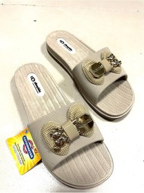 Resim Kadın Kaymaz Tokalı Terlik Plaj Deniz Havuz Banyo Balkon Islak Zemin Günlük Terlikler Bej 