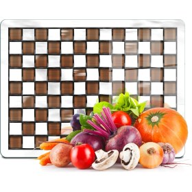 Resim Decovetro Cam Kesme Tahtası ve Sunumluk Mackenzie Kahve Beyaz 20X30 cm 