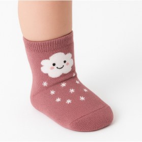 Resim SOLDE SOCKS 2 Çift Aynı Model Pamuklu Kaymaz Taban Bebek Çorabı - Yıkamada Bozulmayan Bulut Desen Set 