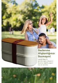 Resim Bambu Kahvaltılık Saklama Kabı İki Bölmeli Büyük Lunch Box Çok Renkli 