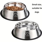 Resim 2 adet Paslanmaz Çelik Köpek Kapları, Pati Baskılı Tasarım, Kaymaz Kauçuk Tabanlı Besleme Tepsisi Küçük Evcil Hayvanlar İçin, Yavru ve Kedi İçin Dayanıklı ve Temizlemesi Kolay Yiyecek ve Su Kapları Küçük Köpekler İçin 