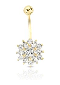 Resim Altın Oval Tek Taşlı Piercing 
