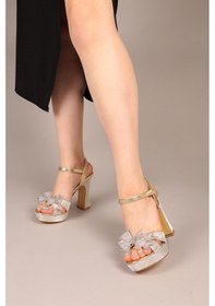 Resim Birikon Twink Fiyonklu Platform Topuklu Ayakkabı Gold-8062 Gold Altın 