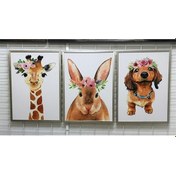 Resim Şirin Hayvanlı Üçlü Kanvas Tablo Seti 
