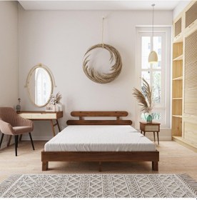 Resim Damla Model Ceviz Renk Çam Ahşap Karyola-19 200 x 200 CM 