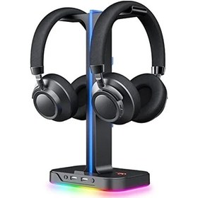 Resim Rgb Aydınlatmalı Kulaklık Tutucu, 2 Usb Girişi İle Oyunculara Özel 