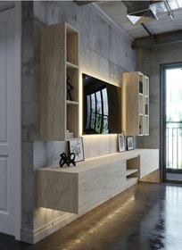 Resim Resital Ledli Duvara Monte Tv Sehpası - Traverten - W6003-8 Traverten 