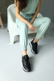 Resim NILUFARR Balla Siyah Hakiki Deri Kadın Sneaker 