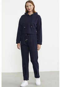 Resim Kapüşonlu Dikiş Detaylı Eşofman Takım - Lacivert 001 