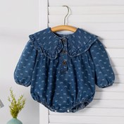 Resim Kız Çocuk Vintage kot Tulum, Kurdele Detaylı Uzun Kollu, Pamuk Örgü Kumaş, Normal Kalıp, Rastgele Desen, İlkbahar/Sonbahar Sezonu - Bebek Kız Rahat Tulum, Açık Hava İçin 