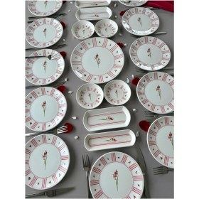 Resim Yiğit Seramik Züccaciye Lavinya Model 12 Kişilik 21 Parça Röfyeli Modern Kahvaltı - Brunch Takımı (Fuşya) 