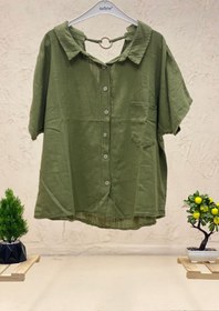 Resim sahnemoda Sırt Tahta Halkalı Yakalı Salaş Keten Bluz 