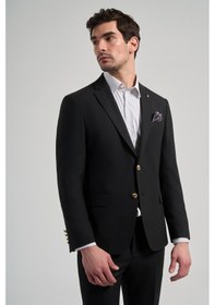 Resim İmza Düz Bez Ayağı Mono Yaka Tam Astar Esnek 6 Drop Slim Fit Ceket 1002245903 Siyah 