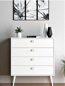 Resim Floradesign Zen Şifonyer / Çok Amaçlı Dolap/ Çekmeceli Şifonyer / Kapaklı Şifonyer / 4 Çekmeceli Şifonyer 80cm Beyaz 