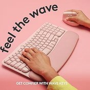 Resim Logitech Wave Keys kablosuz ergonomik klavye, yastıklı avuç içi dayanağı, rahat doğal yazma, kolay anahtarlama, Bluetooth, Logi cıvata alıcısı, çoklu işletim sistemi, Windows/Mac için, gül 