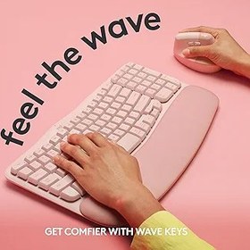 Resim Logitech Wave Keys kablosuz ergonomik klavye, yastıklı avuç içi dayanağı, rahat doğal yazma, kolay anahtarlama, Bluetooth, Logi cıvata alıcısı, çoklu işletim sistemi, Windows/Mac için, gül 