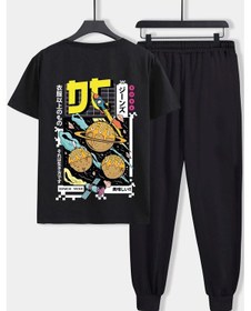 Resim Unisex Tokoyaki Baskılı 2'li Eşofman Takımı Siyah 