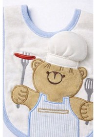 Resim Bebek Aşçı Ayıcık Desenli Mama Önlüğü ve Ağız Mendili Seti Mavi 