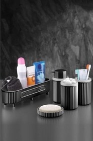 Resim Sas Haus Banyo Takımı Diş Fırçalık Sıvı Sabunluk Katı Sabunluk Pamukluk 5 Li Set Siyah 3386 