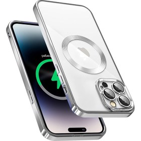 Resim MTK Moveteck Apple iPhone 14 Pro Uyumlu Kılıf Kamera Lens Korumalı Renkli Magsafe Wireless Özellikli Arkası Şeffaf Kenarları Parlak Mor Gold Siyah Magnetic Charge Derin Mor Kılıf Case 