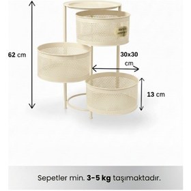Resim 3 Katlı Tepsili Metal Sebzelik Açılır Metal Patates Soğan Meyvelik Sepeti Rafı Krem Krem 