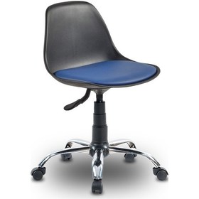 Resim Ofiscombin Krom Metal Ayaklı Döner Tekerli Sırtlı Çalışma Taburesi Tabure Parlement Mavi Deri 00047499813 