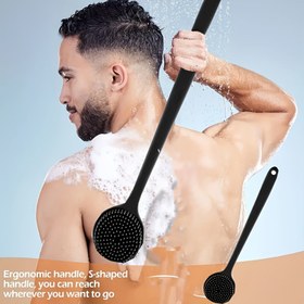 Resim Uzun Saplı Yumuşak Silikon Masaj Çift Taraflı Banyo Fırçası - Derin Temizlik ve Cilt Bakımı için Nazik Sırt Fırçası, Pilsiz, Parti ve Doğum Günü Hediyeleri için Uygun 