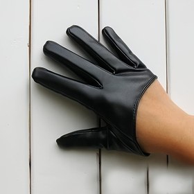 Resim Kadın Moda PU Deri Eldiven - Katı Renkli Tam Parmak Kaymaz Parti Eldivenleri, Sürüş ve Performanslar için Mükemmel, Dokuma Zanaatkarlığı ile 