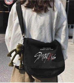 Resim Touz Moda Kpop Serisi Stray Kids Baskılı Unisex Siyah Postacı Çantası 