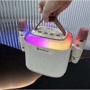 Resim Bluetooth Speaker 2 Adet Mikrofonlu Rgb Işıklı Kablosuz Karaoke Hoparlör Surround Sistem 