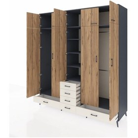 Resim Kronos Dolap 6 Raflı 6 Çekmeceli 4 Askılı 220x59x243 Antrasit-çam/aytaşı Çok Renkli 