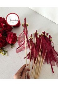 Resim Gelincimherşey Kına Gecesi Düğün Için Bordo Süslemeli Ahşap Çubuk Zil 