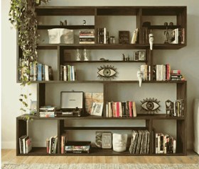 Resim WOODESK YONCA MASİF AHŞAP KİTAPLIK, CEVİZ RENK, 200X200 CM 